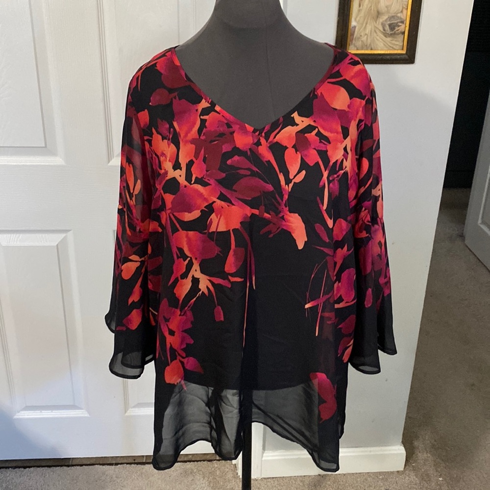 Avenue Flowered Blouse with 3/4 Bell Sleeves